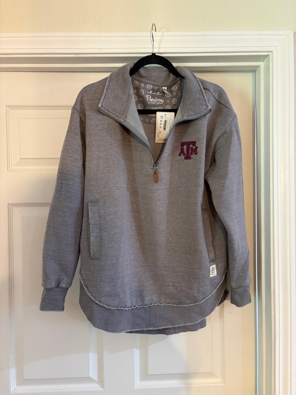 Texas A&M Pressbox Gray Hoodie with Printed Inner Neck Design